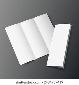 Blank Tri-Fold Open Brochure Cover On Gray Background. EPS10 Vector