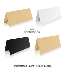 Blank trifold paper brochure mockup. 3d Vector Illustration in different colors set.