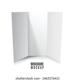 Blank trifold paper brochure mockup isolated on white. Vector Illustration