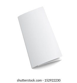 Blank trifold paper brochure. on white background with soft shadows. Z-folded. Vector illustration. EPS10.