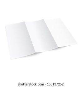 Blank trifold paper brochure. on white background with soft shadows. Z-folded. Vector illustration. EPS10.