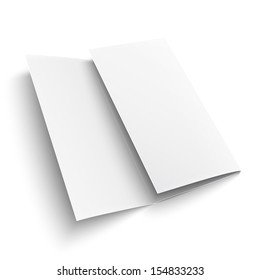 Blank trifold paper brochure. on white background with soft shadows. Z-folded. Vector illustration. EPS10.