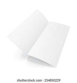 Blank Trifold Paper Brochure With Shadows. On White Background Isolated. Mock Up Template Ready For Your Design. Vector EPS10