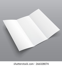 Blank Trifold Paper Brochure With Shadows. On Gray Background Isolated. Mock Up Template Ready For Your Design. Vector EPS10