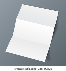 Blank Trifold Paper Leaflet, Flyer, Broadsheet, Flier, Follicle, Leaf A4 With Shadows. On Gray Background Isolated. Mock Up Template Ready For Your Design. Vector EPS10