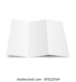 Blank Trifold Paper Leaflet, Flyer, Broadsheet, Flier, Follicle, Leaf A4 With Shadows. On White Background Isolated. Mock Up Template Ready For Your Design. Vector EPS10