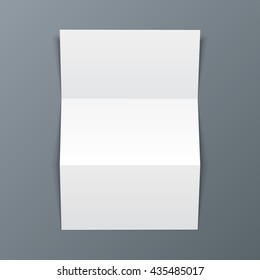 Blank Trifold Paper Leaflet On Gray Background Isolated. Mock Up Template Ready For Your Design. Vector EPS10