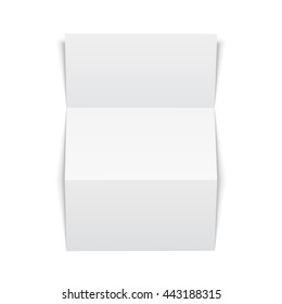 Blank Trifold Paper Leaflet On White Background Isolated. Mock Up Template Ready For Your Design. Vector EPS10