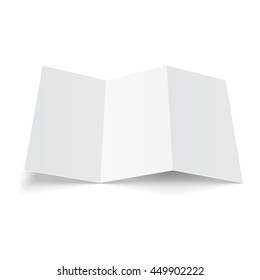 Blank Trifold Paper Leaflet On White Background Isolated. Mock Up Template Ready For Your Design. Vector EPS10