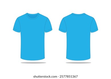 Blank T-shirt Design vector template mock up isolated on white background. Cyan color T-shirt design,
flat technical drawing template. Empty T-shirt design.