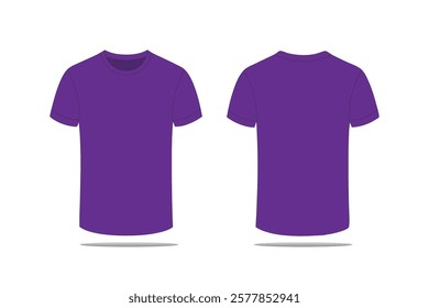 Blank T-shirt Design vector template mock up isolated on white background. Violet color T-shirt design,
flat technical drawing template. Empty T-shirt design.
