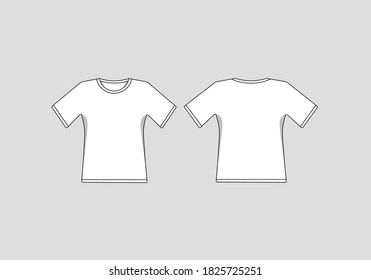 Camiseta en blanco delante y atrás con fondo gris 
