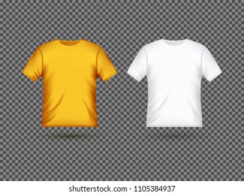 Blank t-shirt template clothing fashion. White and yellow shirt design with sleeve cotton uniform.