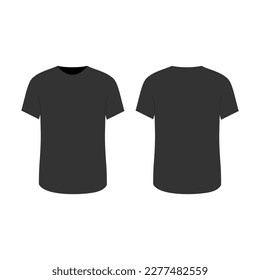 Blank t-shirts mockup set template. Front and back view black t-shirt vector isolated on white