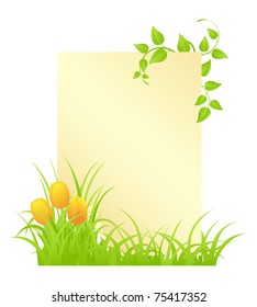Blank with tulips and grass. Vector illustration, isolated on a white.
