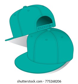 Blank Turquoise Hip Hop Cap, Snap Back Strap Template Vector On White Background