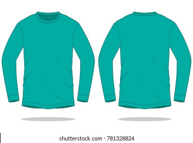 Blank Turquoise Long Sleeve T-Shirt Template on White Background.
Front and Back View, Vector File.