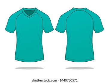 Blank Turquoise Raglan Soccer Jersey Template On White Background.Front and Back View, Vector File.