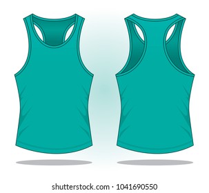 Blank Turquoise Tank Top Shirt Template on White Background. Front and Back View, Vector File