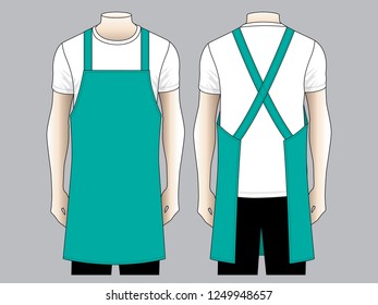 Blank Turqupise Apron Template on Gray Background. Front and Back Views, Vector File.