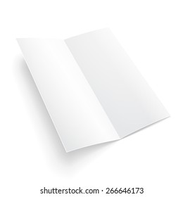 Blank Two-fold Trifold Paper Brochure With Shadows. On White Background Isolated. Mock Up Template Ready For Your Design. Vector EPS10
