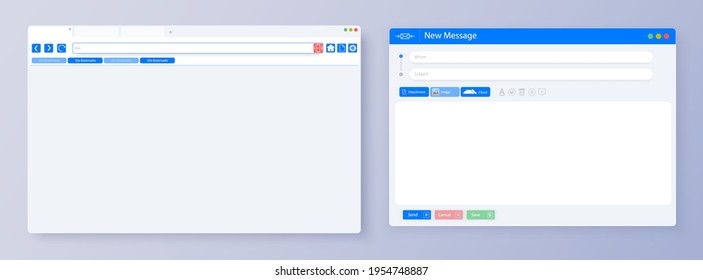 Blank UI, UX Minimal Browser Window For Computer. Mockup For Responsive Web Design. Email Message Window. Mail App Interface. Vector Illustration