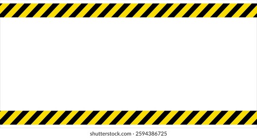 Blank under construction, caution, warning, stop, halt template with black yellow tape. Safety, police sign, do not cross, security warning zone blank space for text or message. Vector Illustration.