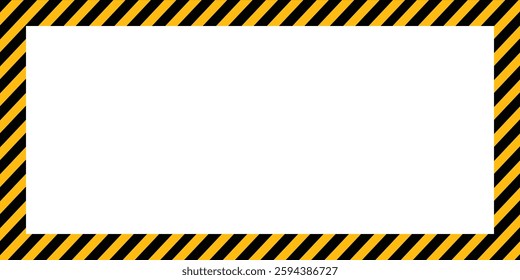 Blank under construction, caution, warning, stop, halt template with black yellow tape. Safety, police sign, do not cross, security warning zone blank space for text or message. Vector Illustration.