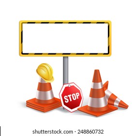 Blank Under Construction Sign in White Background. 3D Mesh Vector illustration