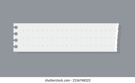 Blank unevenly torn paper piece from notepad or notebook with dotted line marks, realistic vector mockup illustration isolated on neutral gray background.