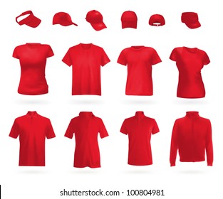 Blank uniform set: polo shirts, t-shirts, hoodie and caps.