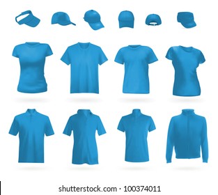 Blank uniform template: polo shirts, t-shirts, hoodie and caps.