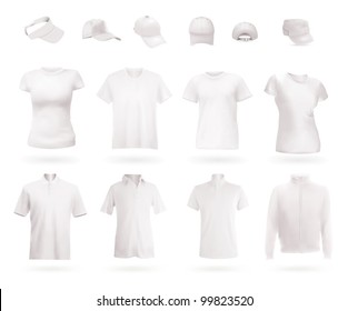 Blank uniform template: polo shirts, t-shirts, hoodie and caps.