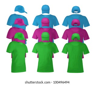 Blank uniform template set: t-shirts and caps.