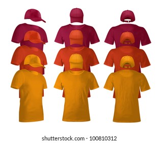 Blank uniform template set: t-shirts and caps.