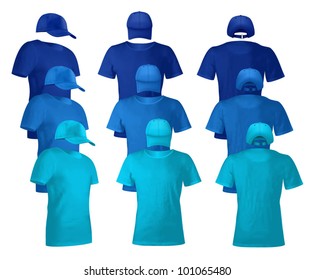 Blank uniform template set: t-shirts and caps.