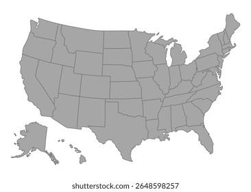 Mapa em Branco dos Estados Unidos com Vetor de Bordas de Estado Isolado