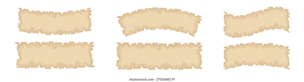 Conjunto de rollos de manuscrito en blanco sin enrollar. Antigua hoja de papel con bordes rizados para enmarcar notas y Imágenes con diseño medieval