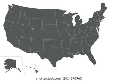 Ilustración vectorial del mapa de EE.UU. en blanco aislada en fondo blanco. capas editables y claramente etiquetadas.