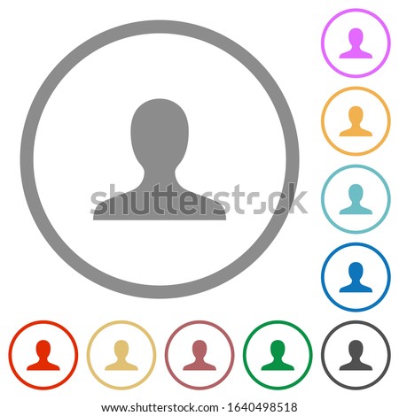 Blank user avatar flat color icons in round outlines on white background