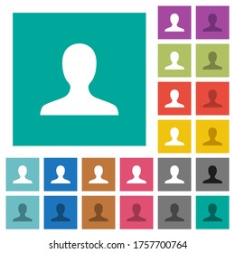 Usuario en blanco avatar iconos planos multicolor en fondos cuadrados simples. Se incluyeron variaciones de iconos blancos y oscuros para efectos de movimiento o activos.