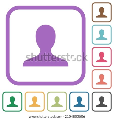 Blank user avatar simple icons in color rounded square frames on white background