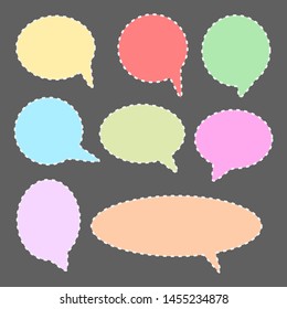 blank various color speech bubbles set with different shape isolated on dark background. vector illustration 