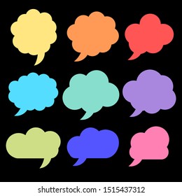 blank various colorful speech bubbles with different cartoon cloud shape isolated on black background. vector illustration 