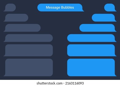 Blank various message bubbles. Chat or messenger speech bubble. SMS text frame. Short message sending. Dark mode. Vector illustration