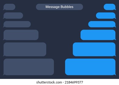 Blank various message bubbles. Chat or messenger speech bubble. SMS text frame. Short message sending. Dark mode. Vector illustration