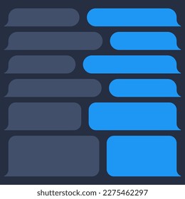 Blank various message bubbles. Chat speech bubble. SMS text frame. Short message sending. Dark mode. Vector illustration