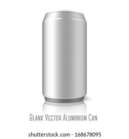Blank vector aluminium can, for different designs of beer, lager, alcohol, soft drinks, soda, lemonade, cola, energy drink, juice, water etc. Isolated on white background with reflections.