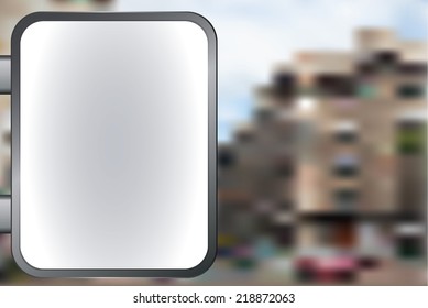 Blank vector billboard for advertisement, empty screen against city