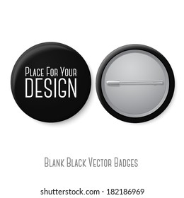 Blank vector black badge with place for your text. Both sides - face and back. Isolated on white background for design and branding. Vector